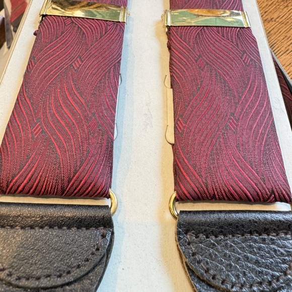 Burgundy Silk Suspenders with Leather trim - Picture 3 of 3